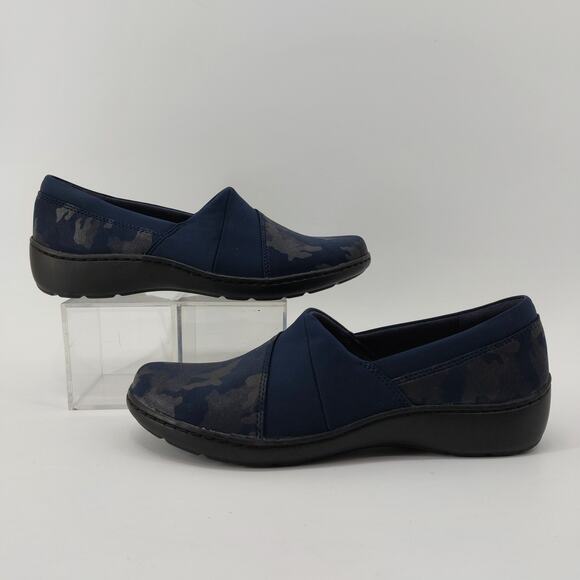 Clarks Cora Heather Interest Camo Navy Blue Loafers Size 8 - Picture 4 of 13